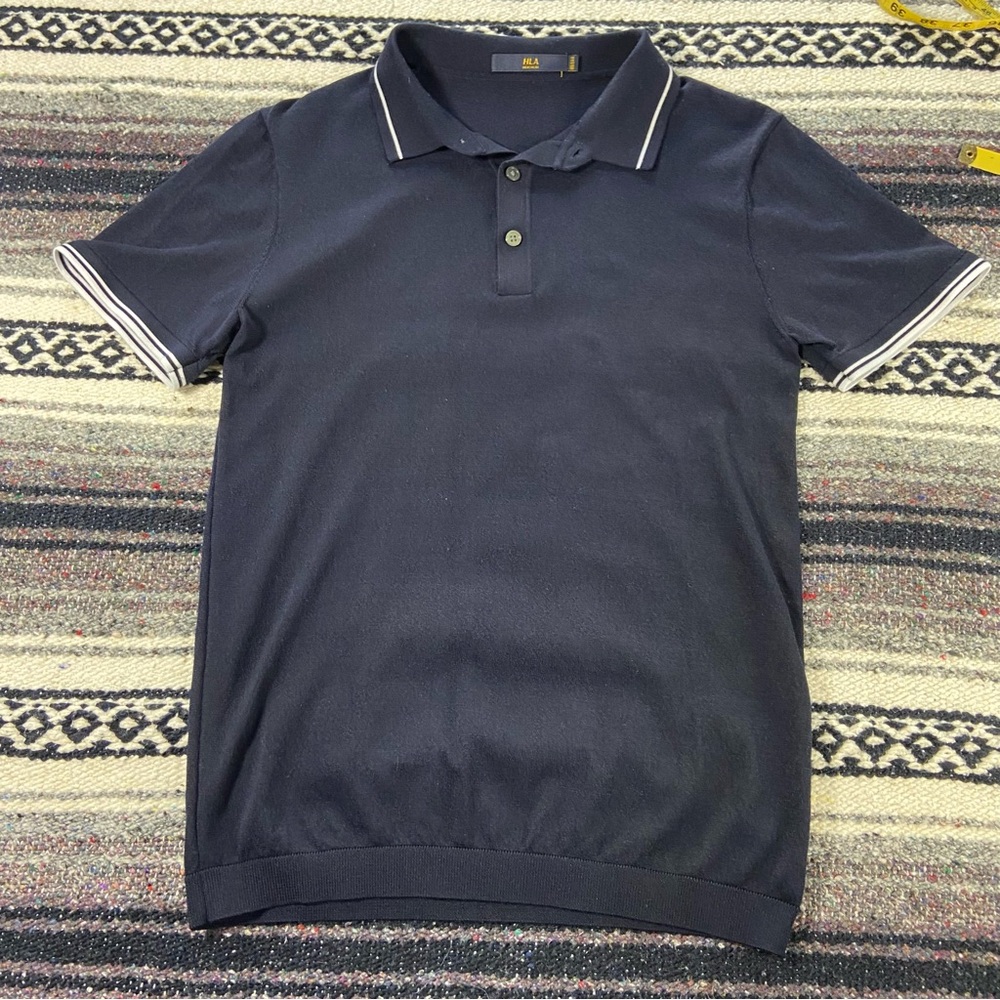 HLA Dark Blue Sweater Knit Polo Shirt Men’s Small S Pullover